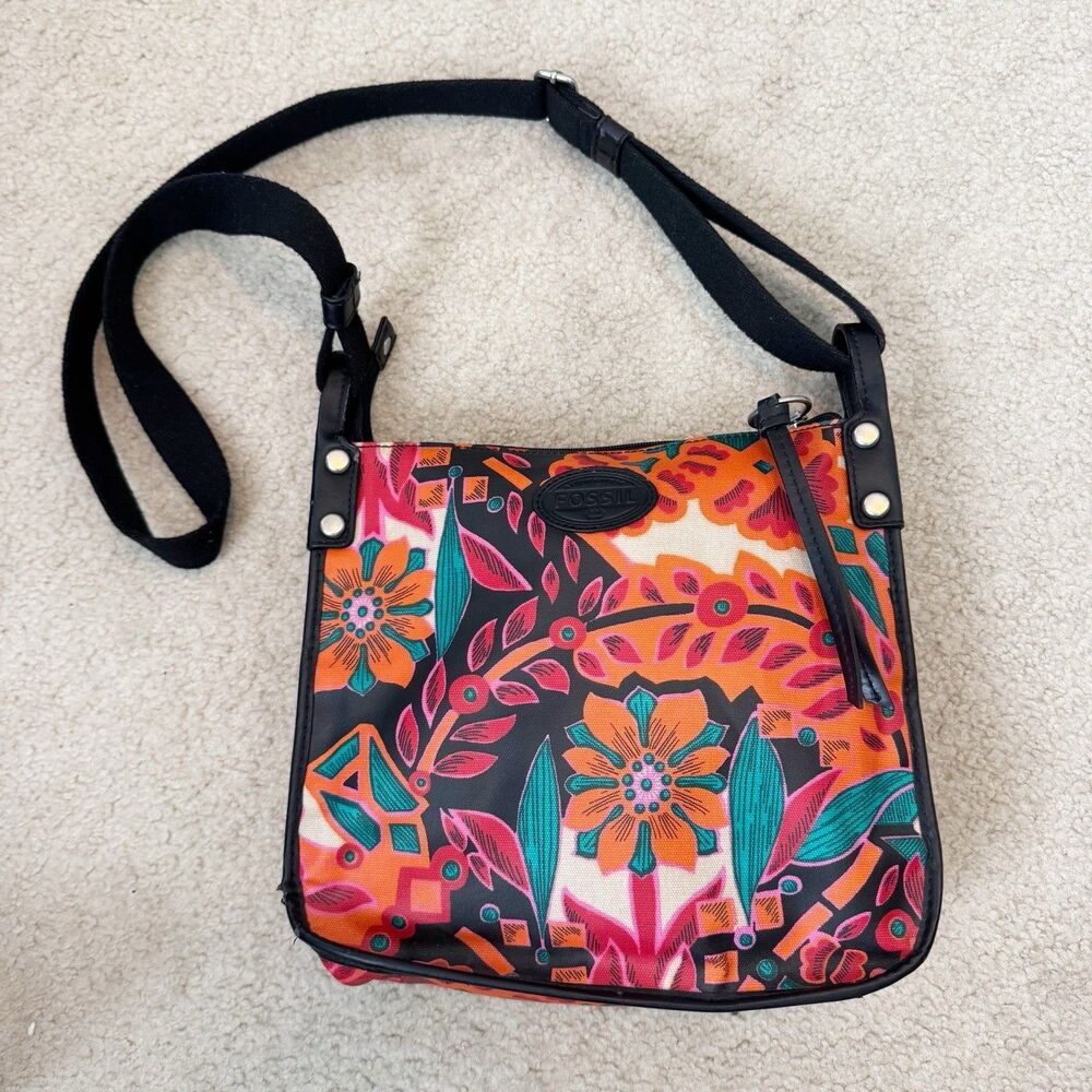 FOSSIL Key-Per Multicolor Floral Coated Canvas Crossbody Bag Colorful Spring